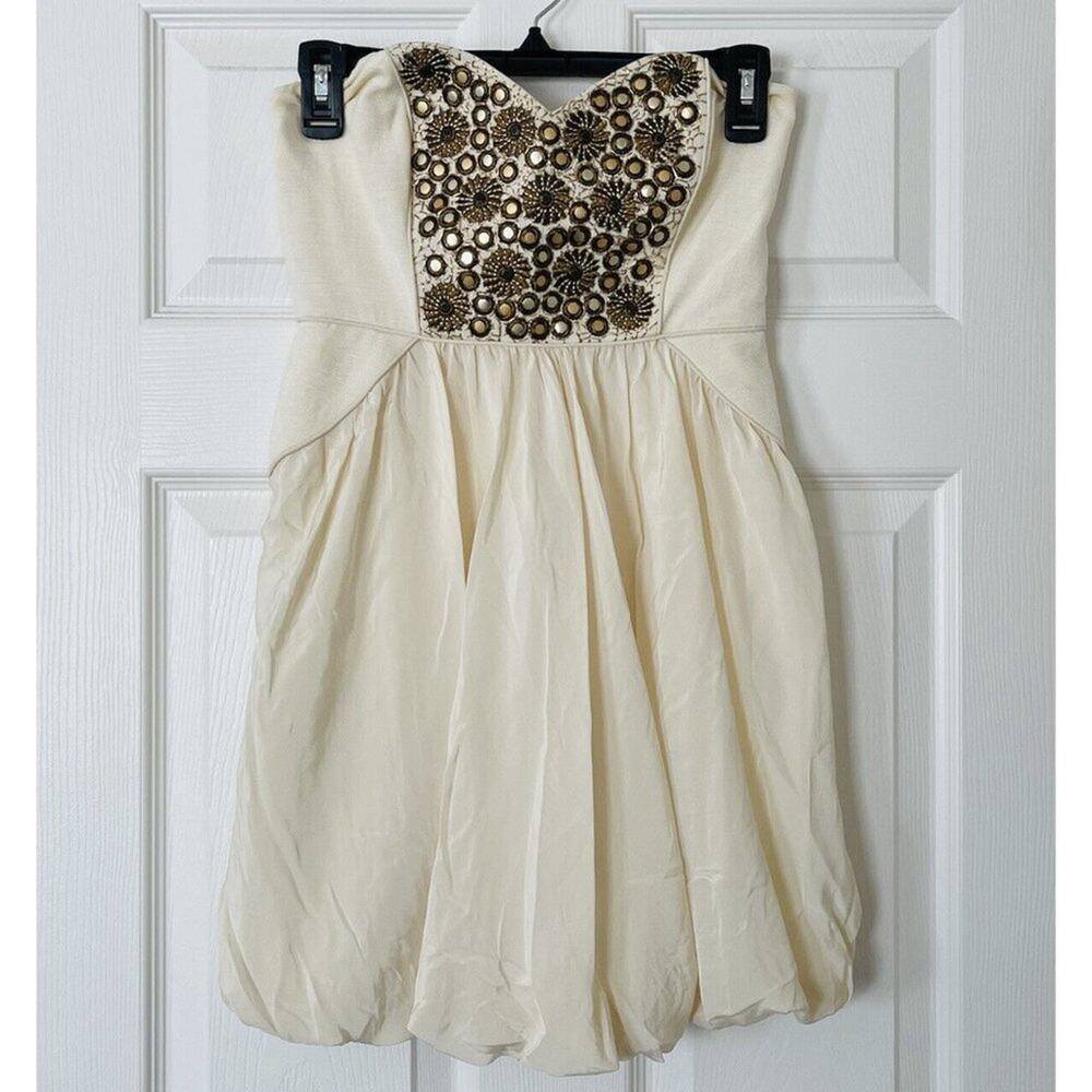 Tibi New York Strapless Embellished Linen & Silk Dress - Size 0